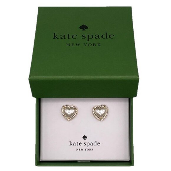 Kate Spade Pearl & Gold Heart Earrings My Love Pave Hearts Studs NEW NWT Jewelry - Picture 1 of 7